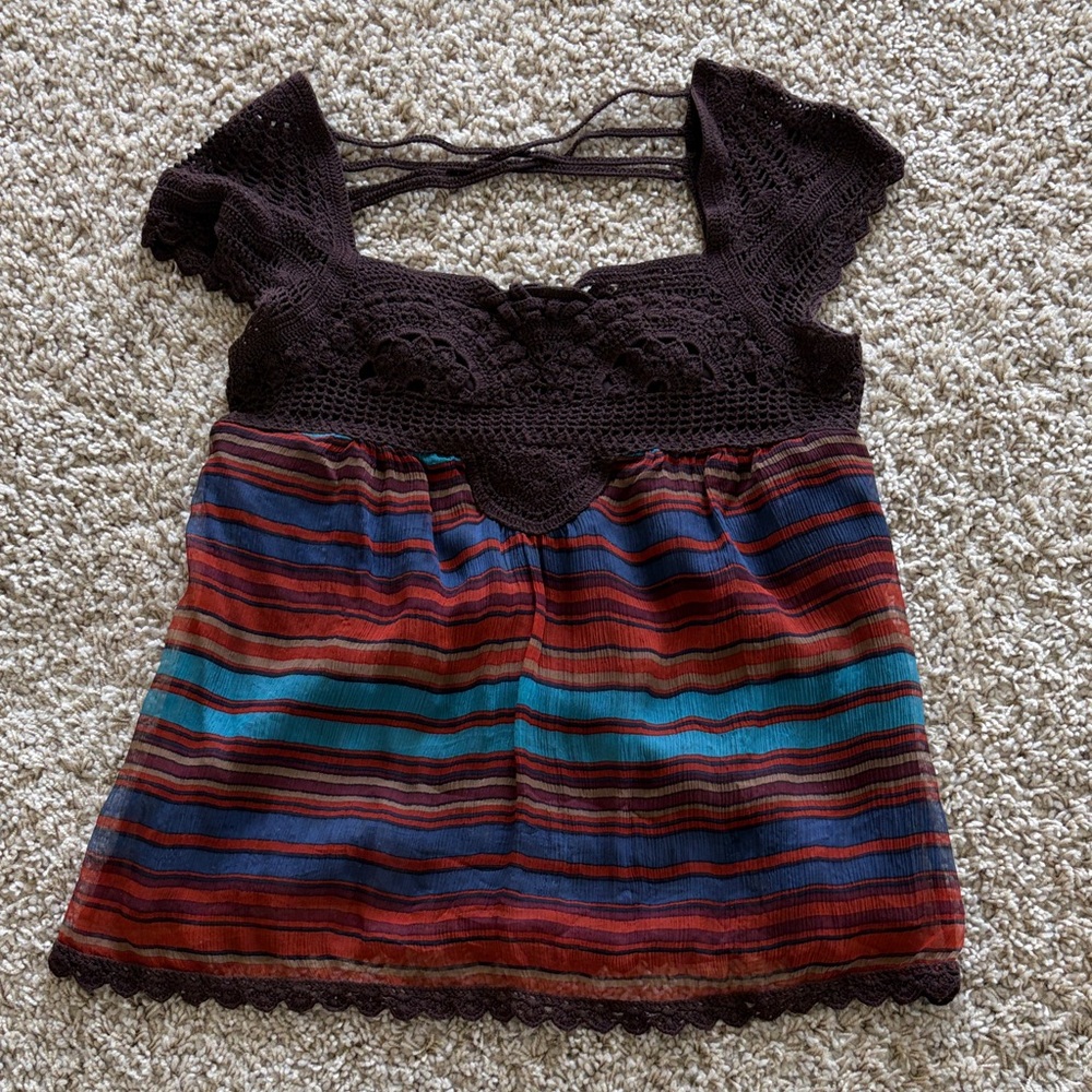 Max Azria Multicolor Striped crocheted Women's Top size xs